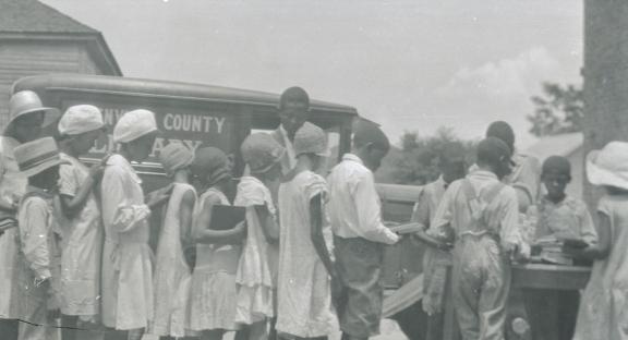 Greenville County was the home of the South’s first bookmobile, which served both white and African American schools & communities. (Image from the South Carolina Room Collection)